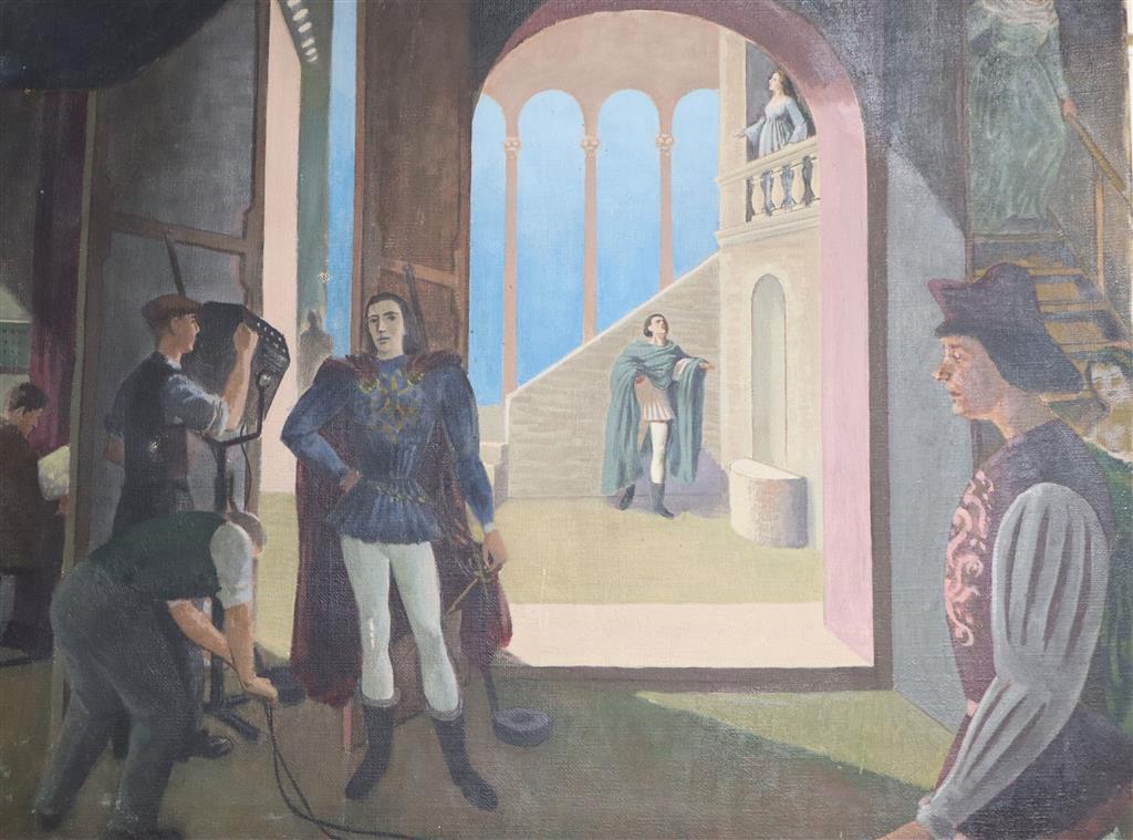 James Cleaver (1911-2003) Shakespearian actors preparing to go on televised stage 46 x 56cm., unframed